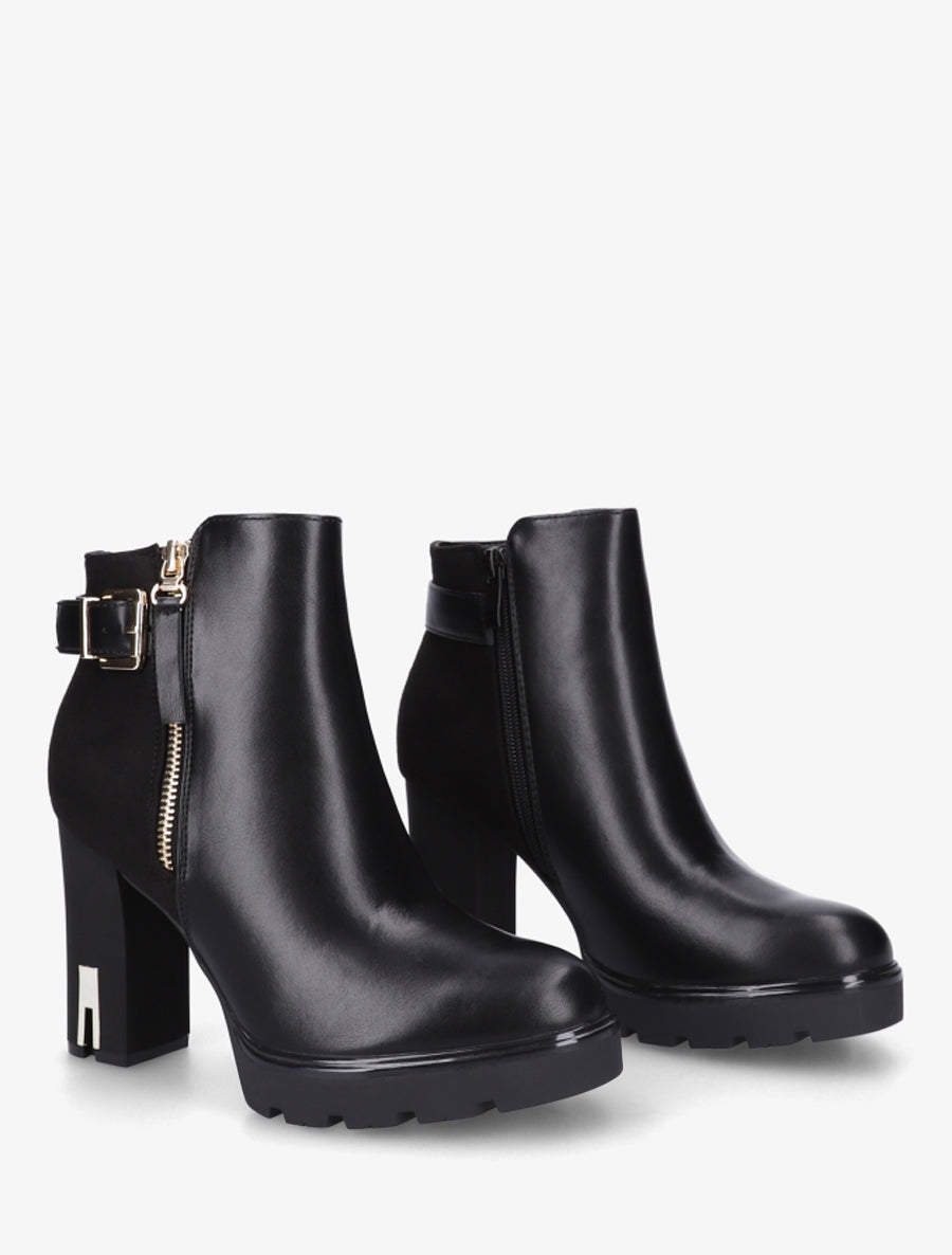 Bottines bimatière à zip décoratif - Noir - 4
