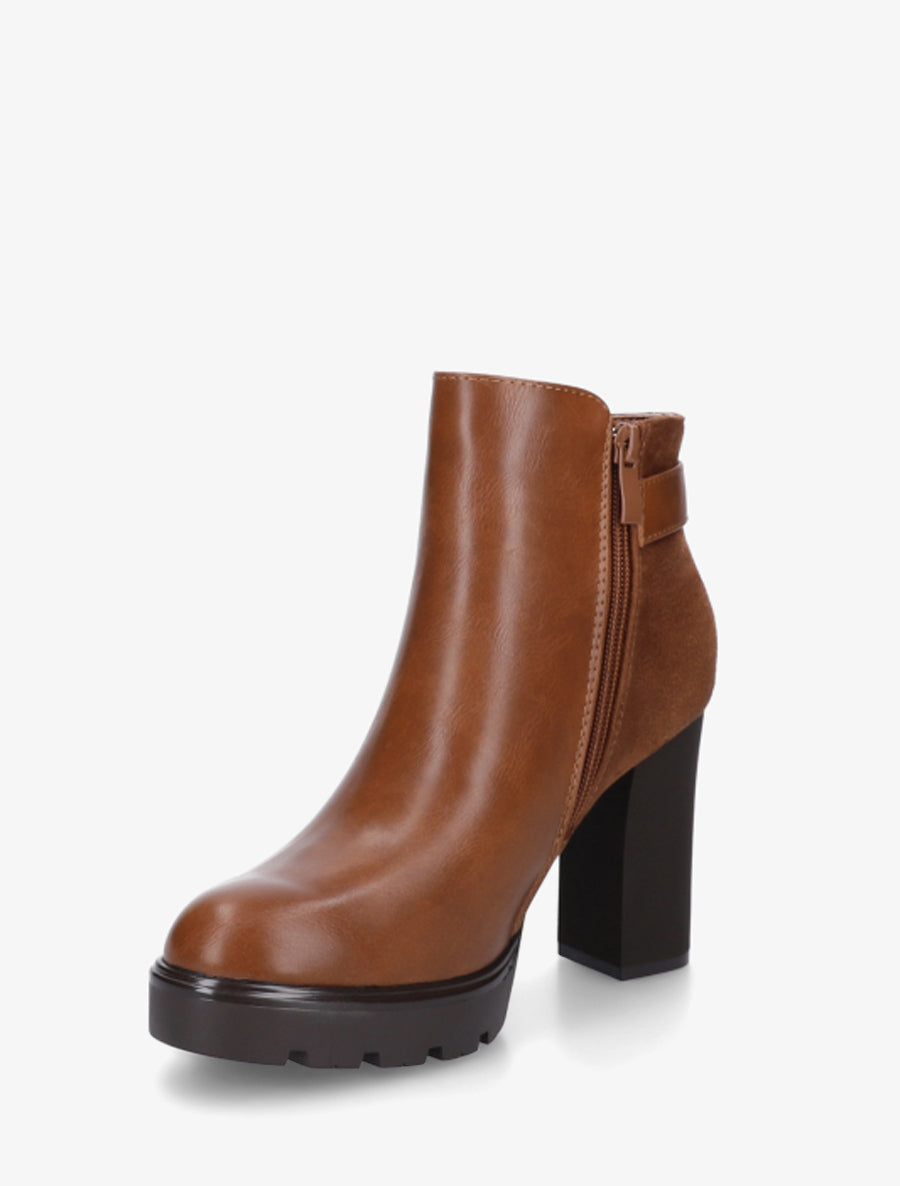 Bottines bimatière à zip décoratif - Camel - 3
