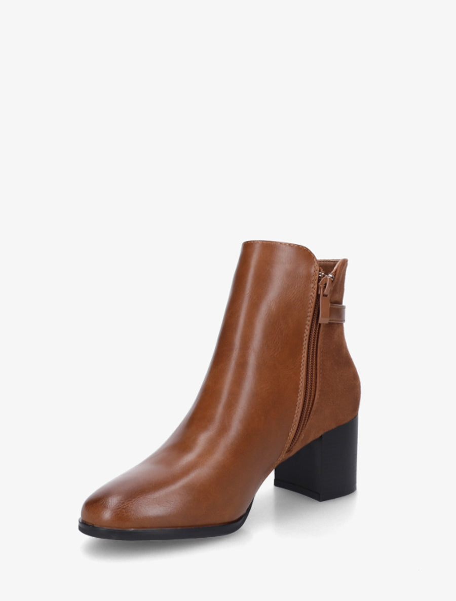 Bottines bimatière à boucle strassée - Camel - 3