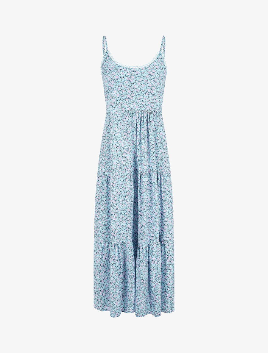 Robe longue à imprimé petites roses - Bleu ciel - 4
