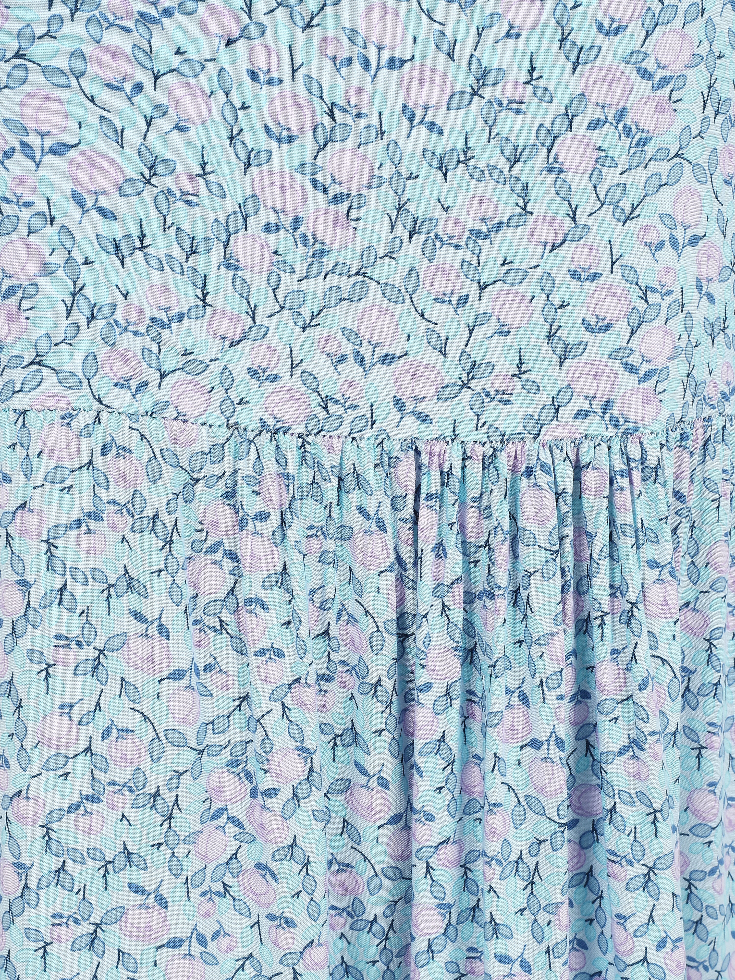 Robe longue à imprimé petites roses - Bleu ciel - 3