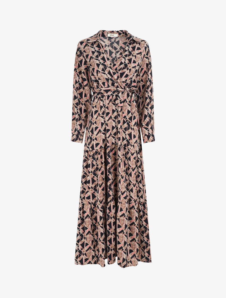 Robe longue empire imprimé graphique - Noir - 5