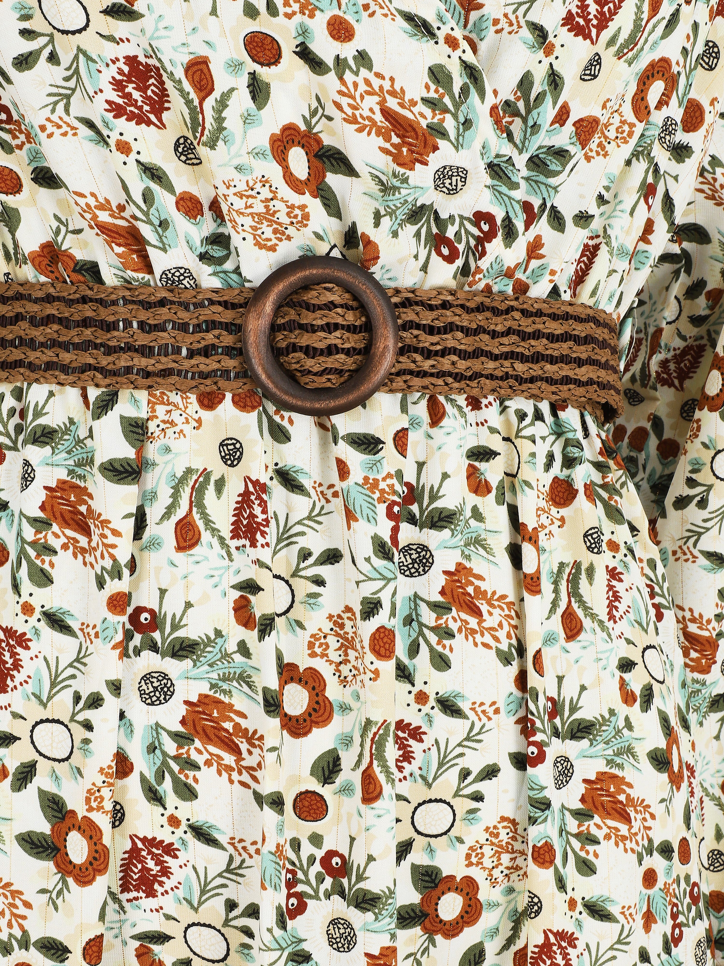Robe longue imprimé floral - Écru - 3