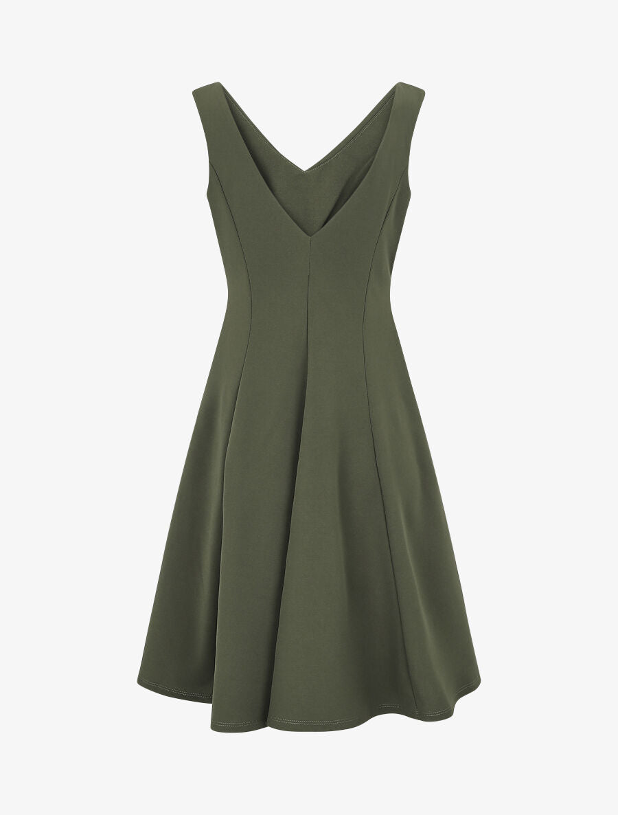 Robe patineuse unie à col V - Kaki - 2