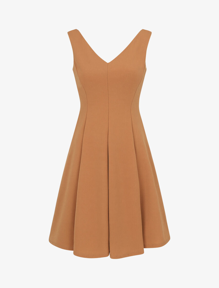 Robe patineuse unie à col V - Camel - 5