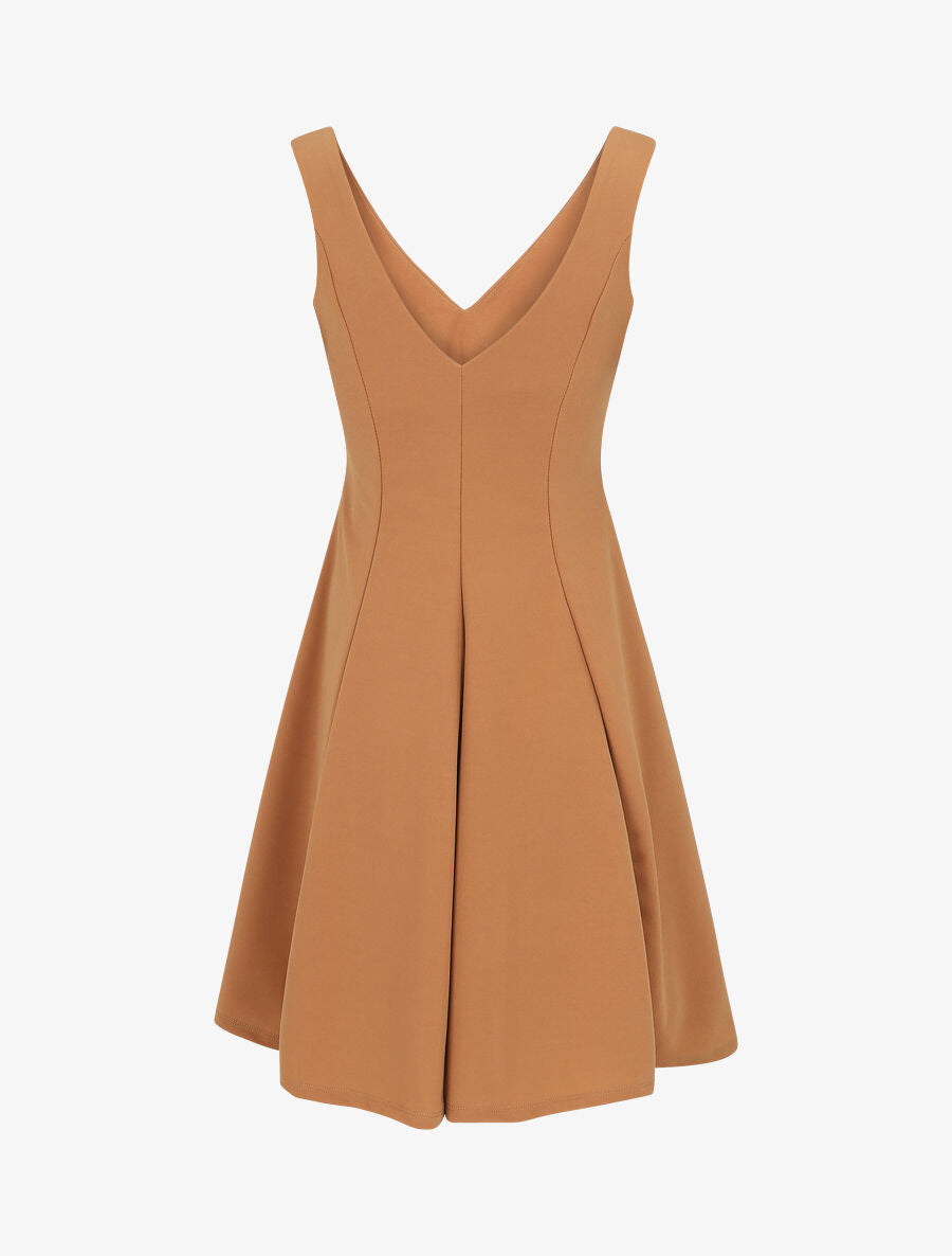 Robe patineuse unie à col V - Camel - 2