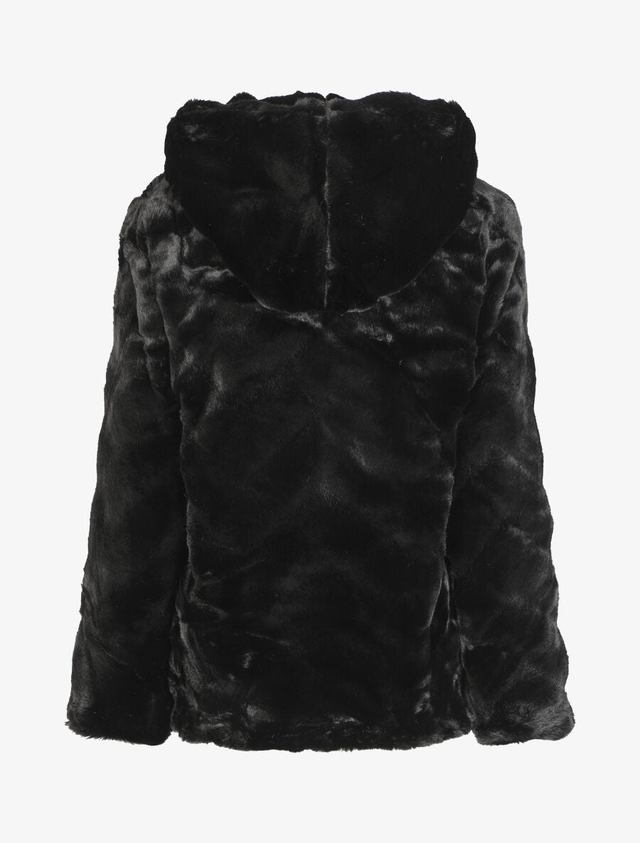 Manteau à capuche en fourrure synthétique - Noir - 2