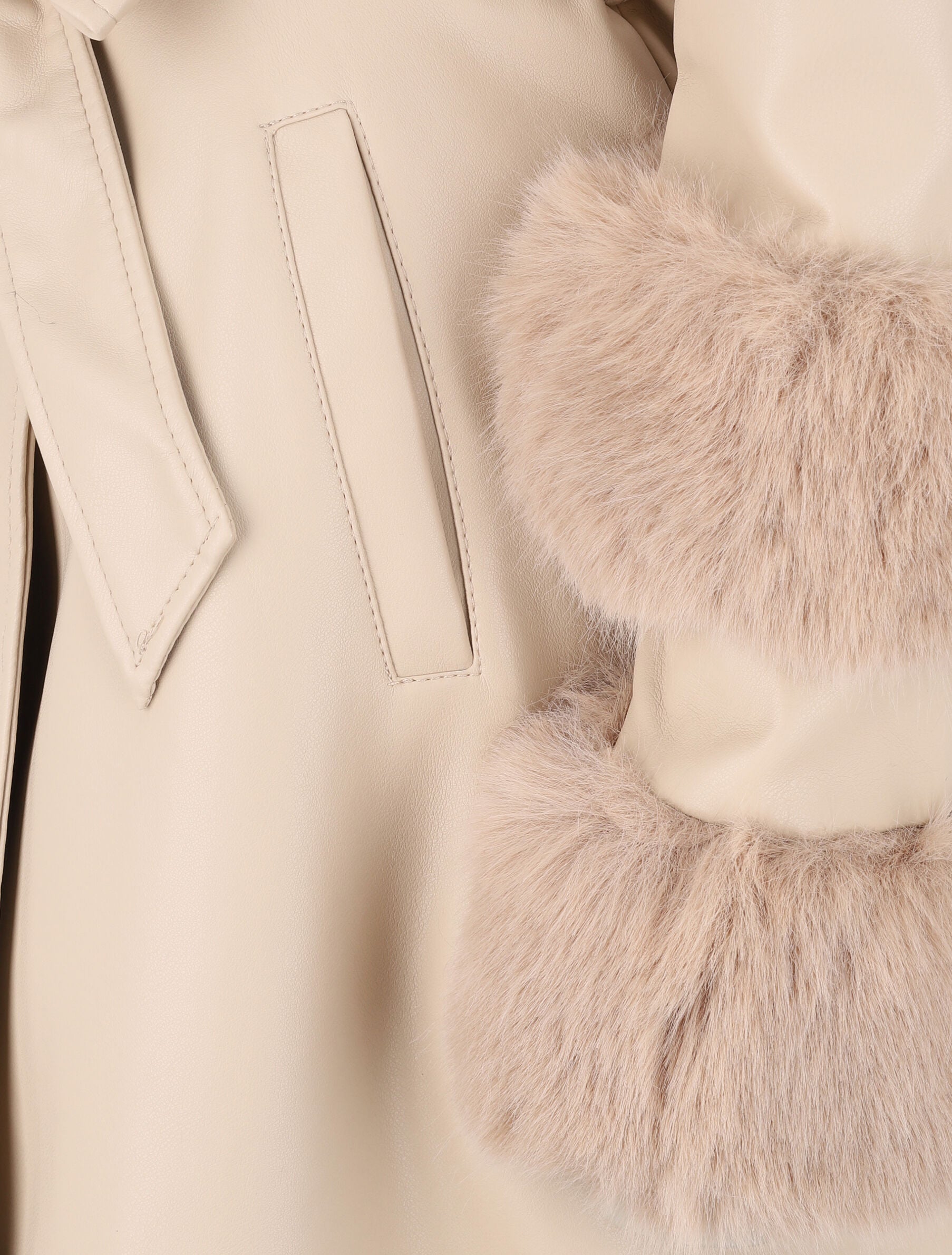 Manteau en simili à capuche et fausse fourrure - Beige - 3