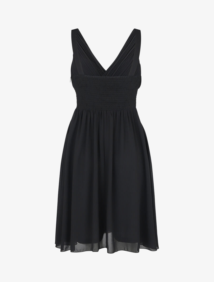 Robe unie col cache-coeur plissé - Noir - 2