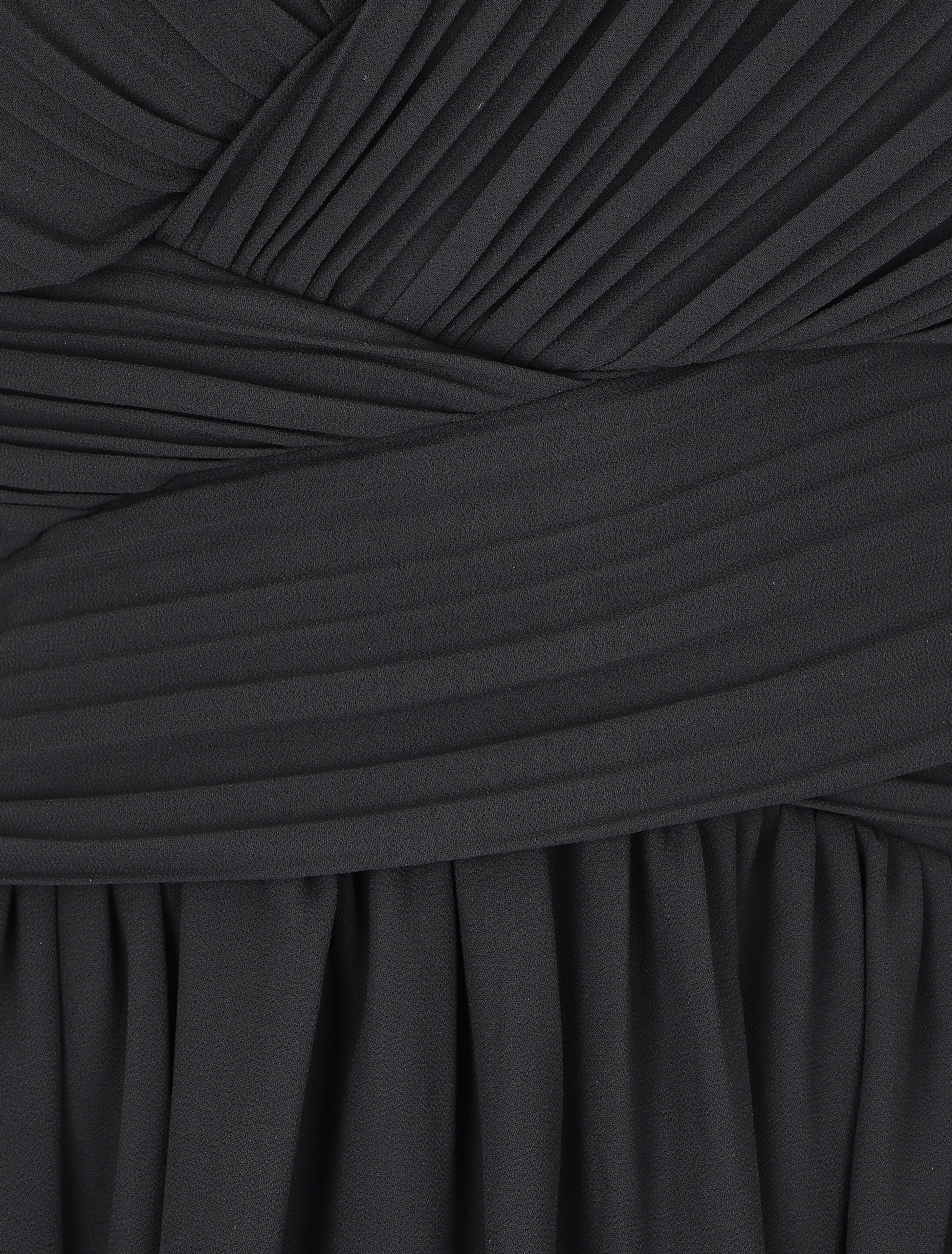 Robe unie col cache-coeur plissé - Noir - 3