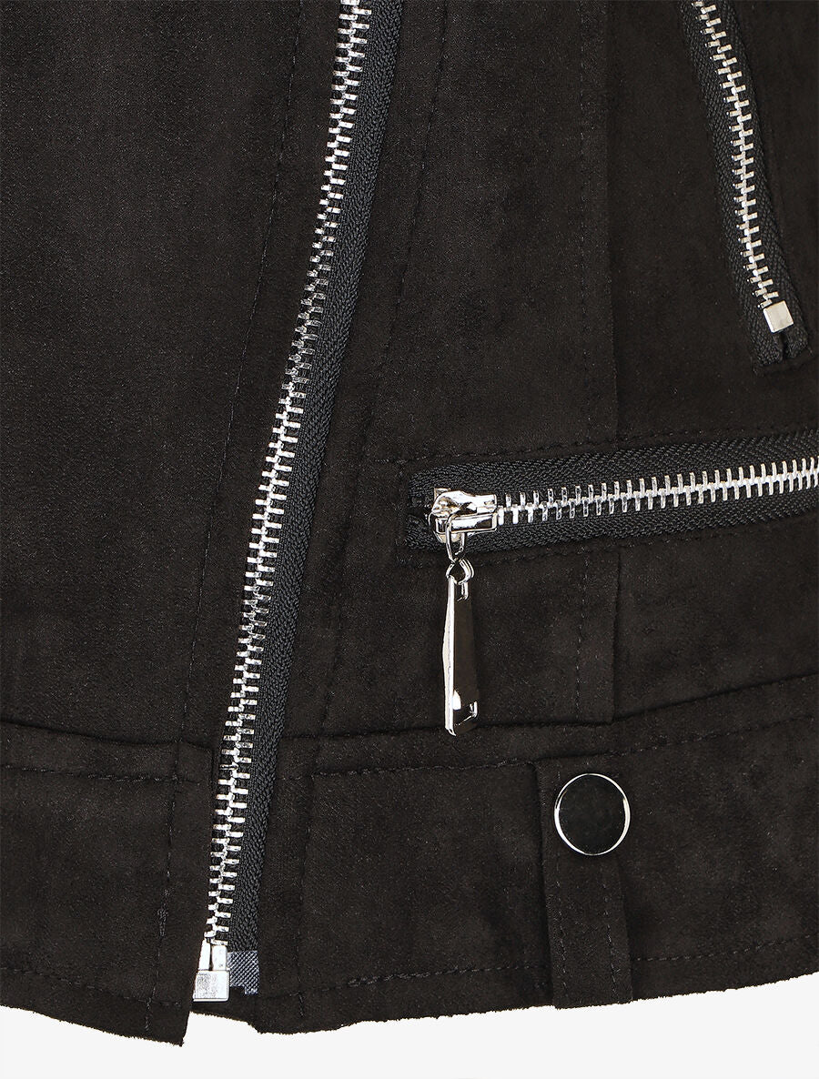 Veste en suédine style perfecto à zip - Noir - 3