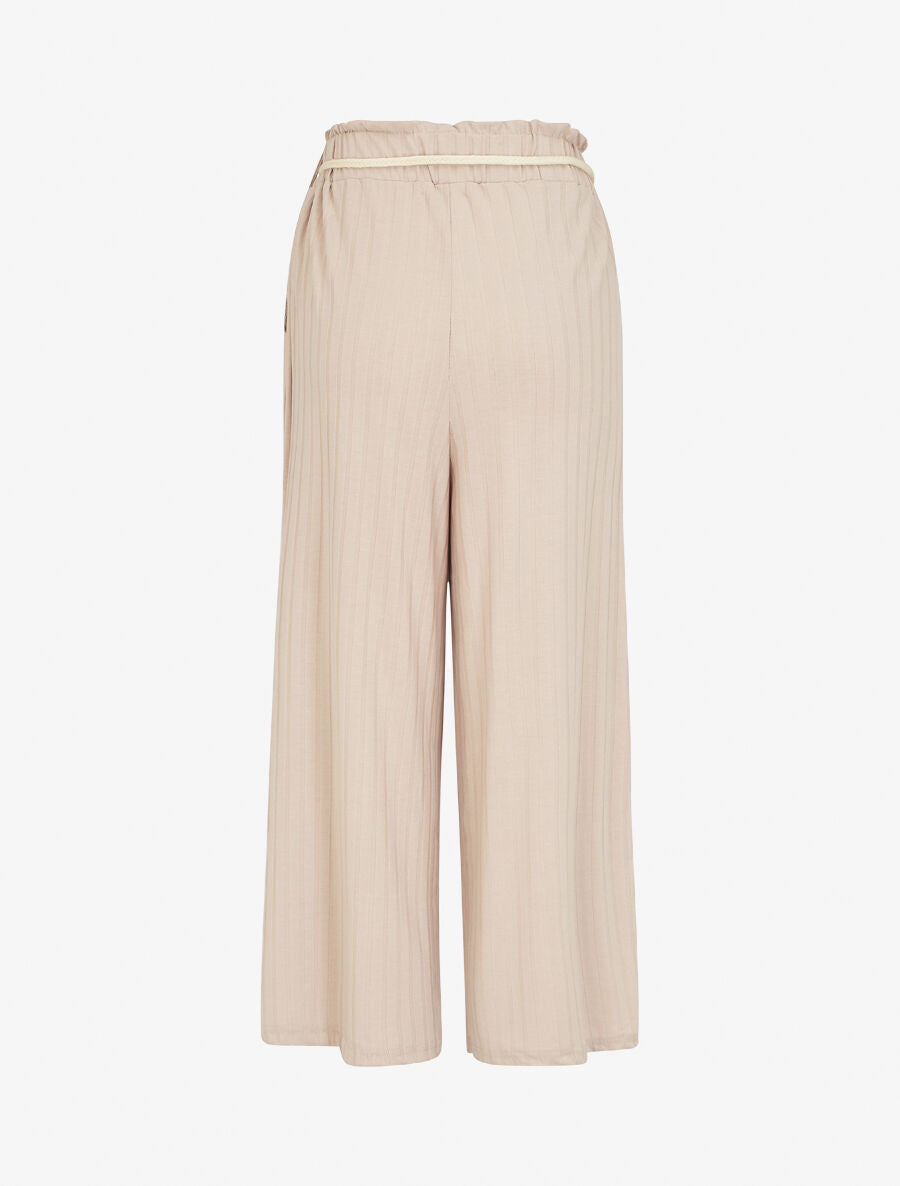 Pantalon côtelé taille haute coupe ample - Beige - 2
