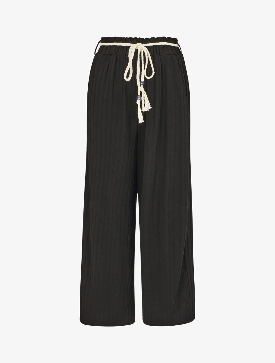 Pantalon côtelé taille haute coupe ample - Noir - 2