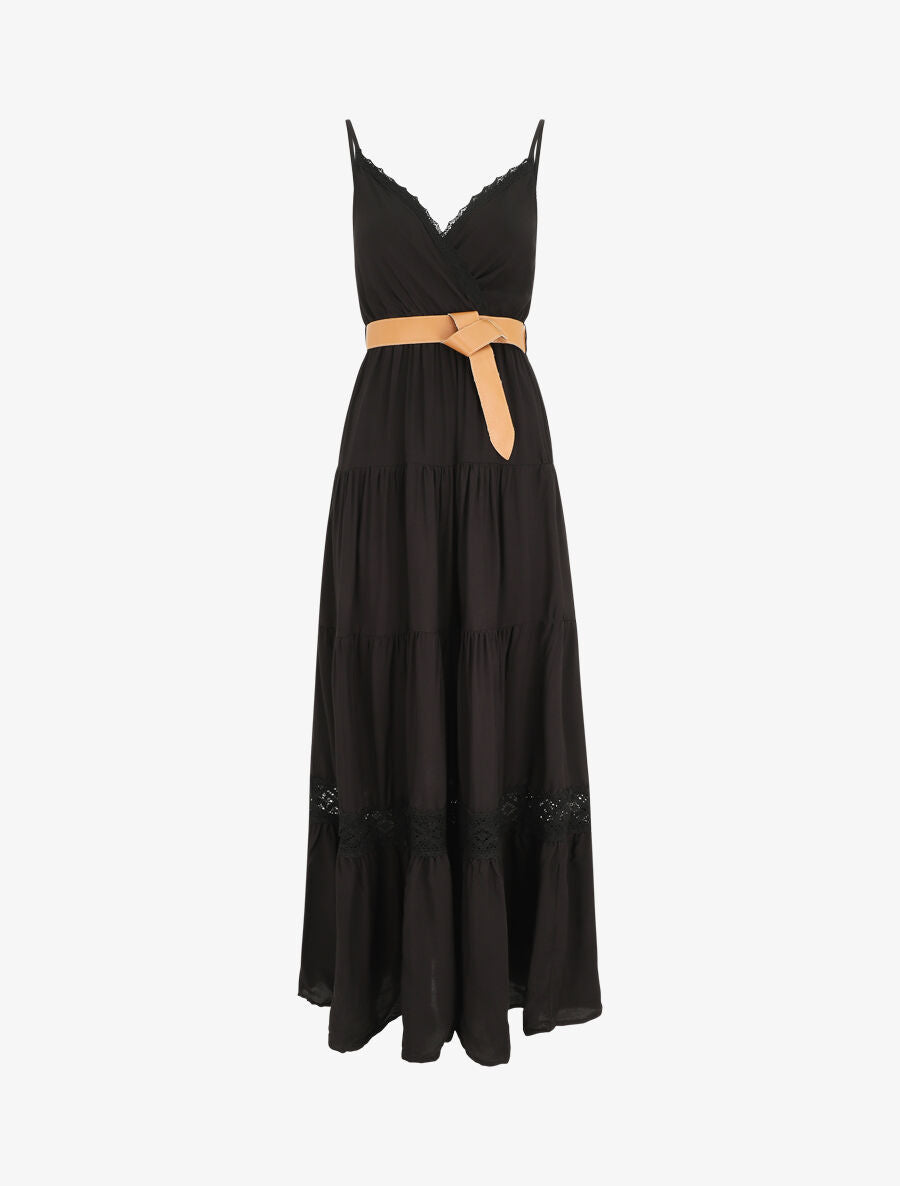Robe longue unie coupe empire - Noir - 1