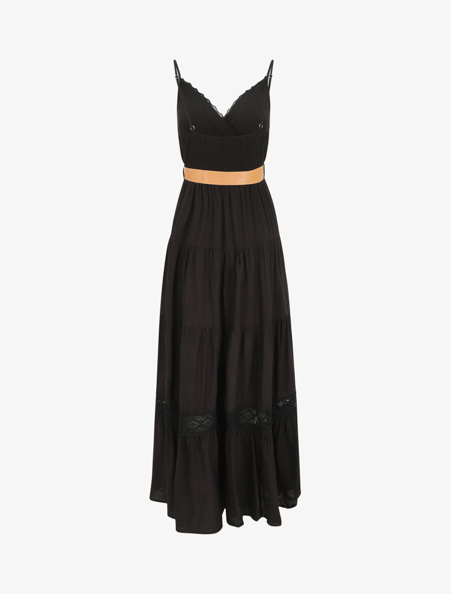 Robe longue unie coupe empire - Noir - 2