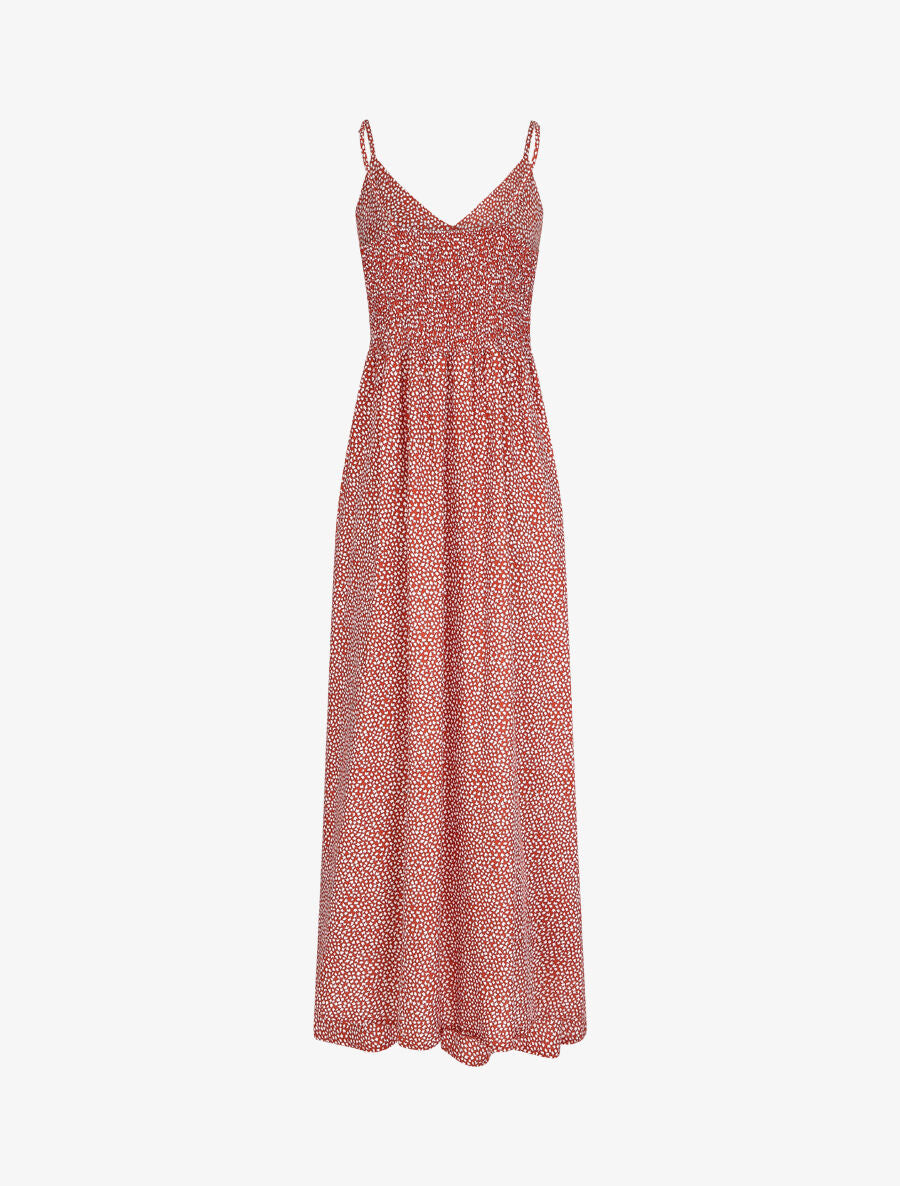 Robe longue à bretelles imprimé tulipe - Brique - 3