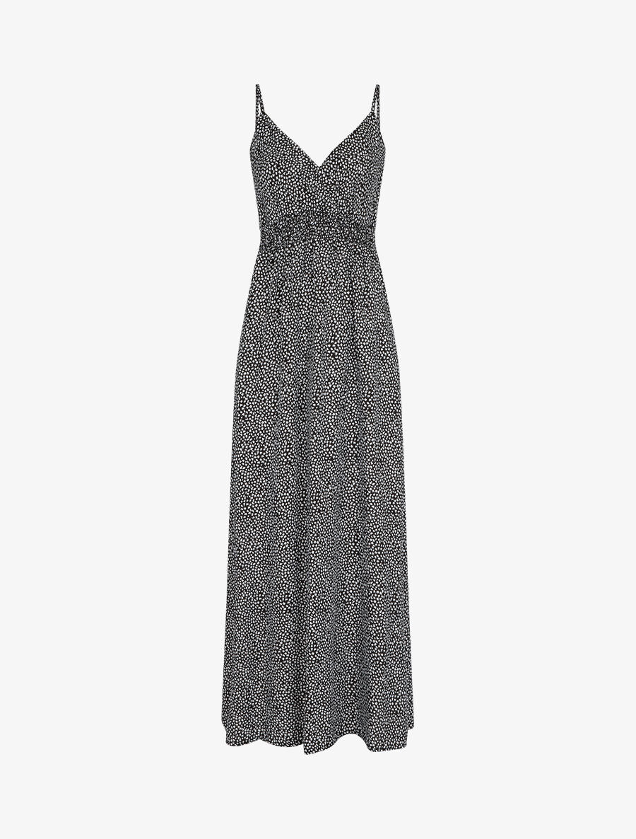 Robe longue à bretelles imprimé tulipe - Noir - 4