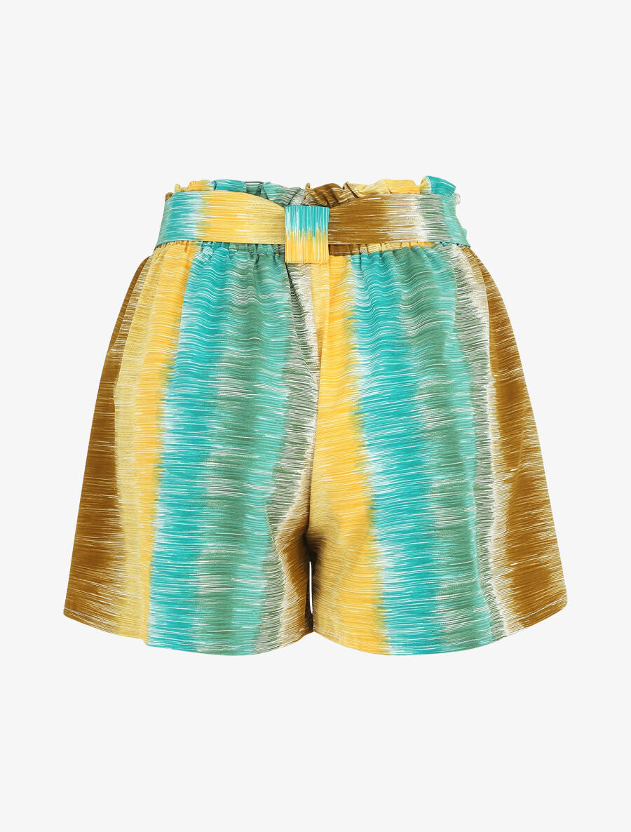 Short droit taille haute motif rayures fantaisies - Jaune/vert - 2
