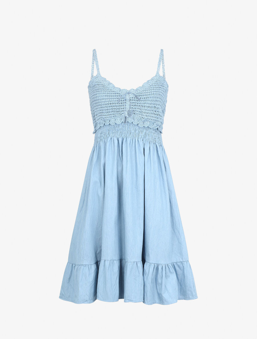 Robe effet jean à buste crochet - Bleu clair - 1