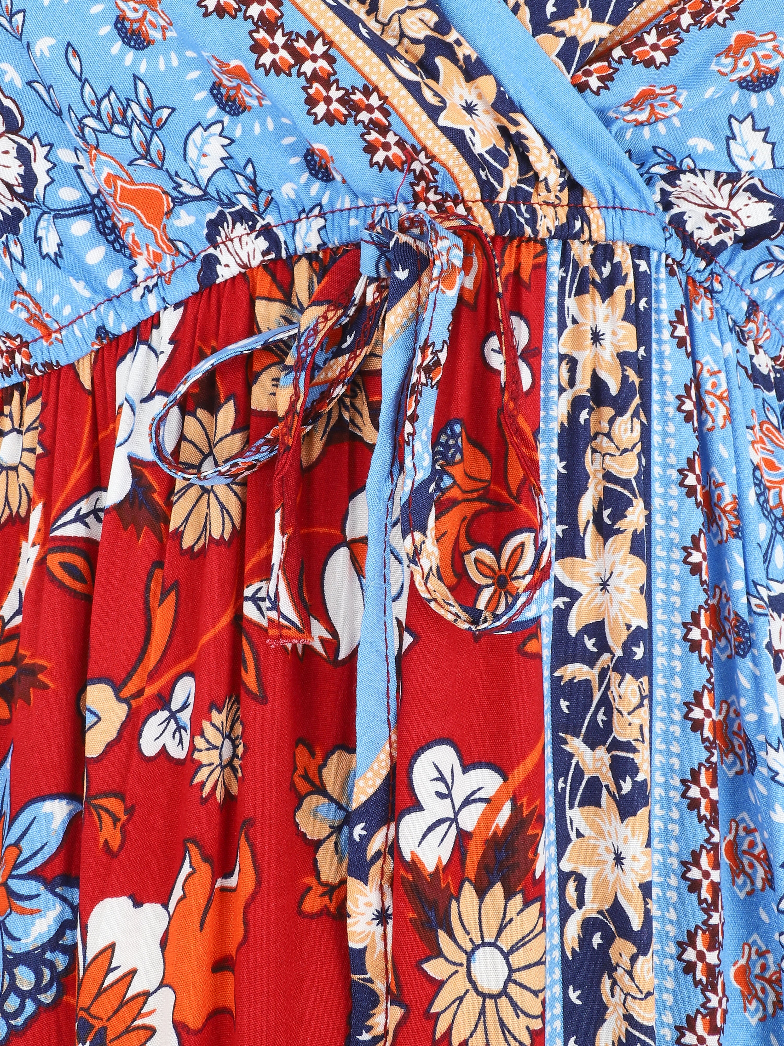 Robe longue imprimé floral style patchwork - Rouge - 3