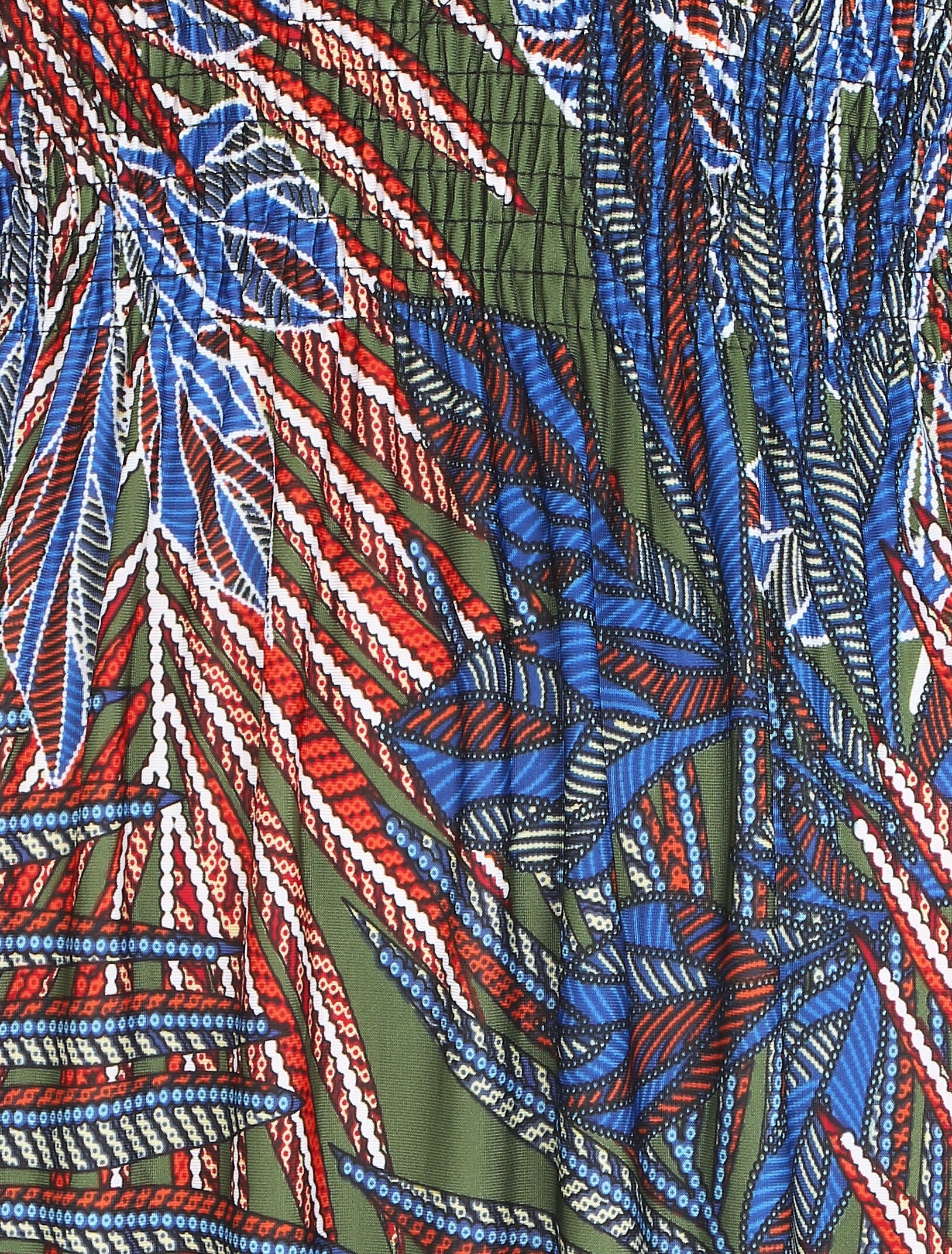 Robe mi-longue élastiquée imprimé feuilles exotiques - Kaki - 3