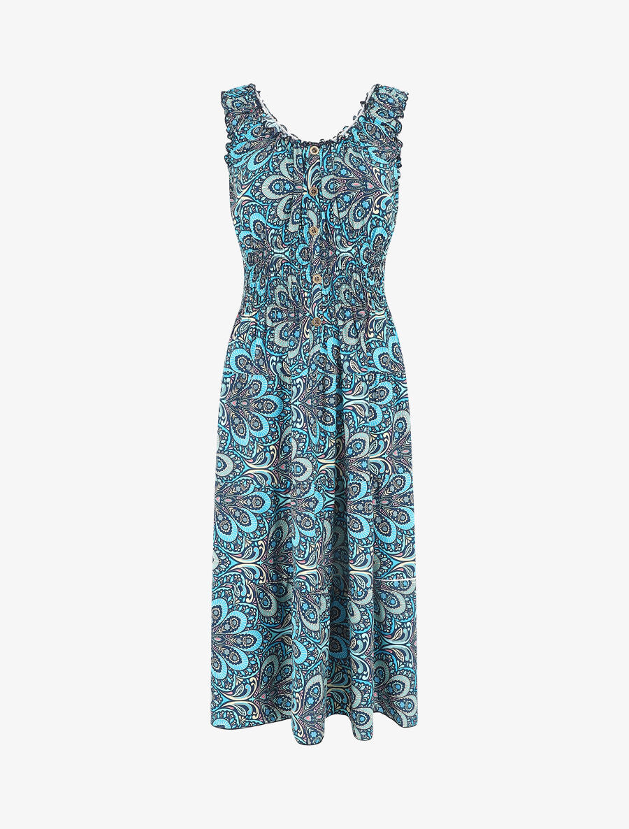 Robe longue sans manches imprimé cachemire - Bleu - 5