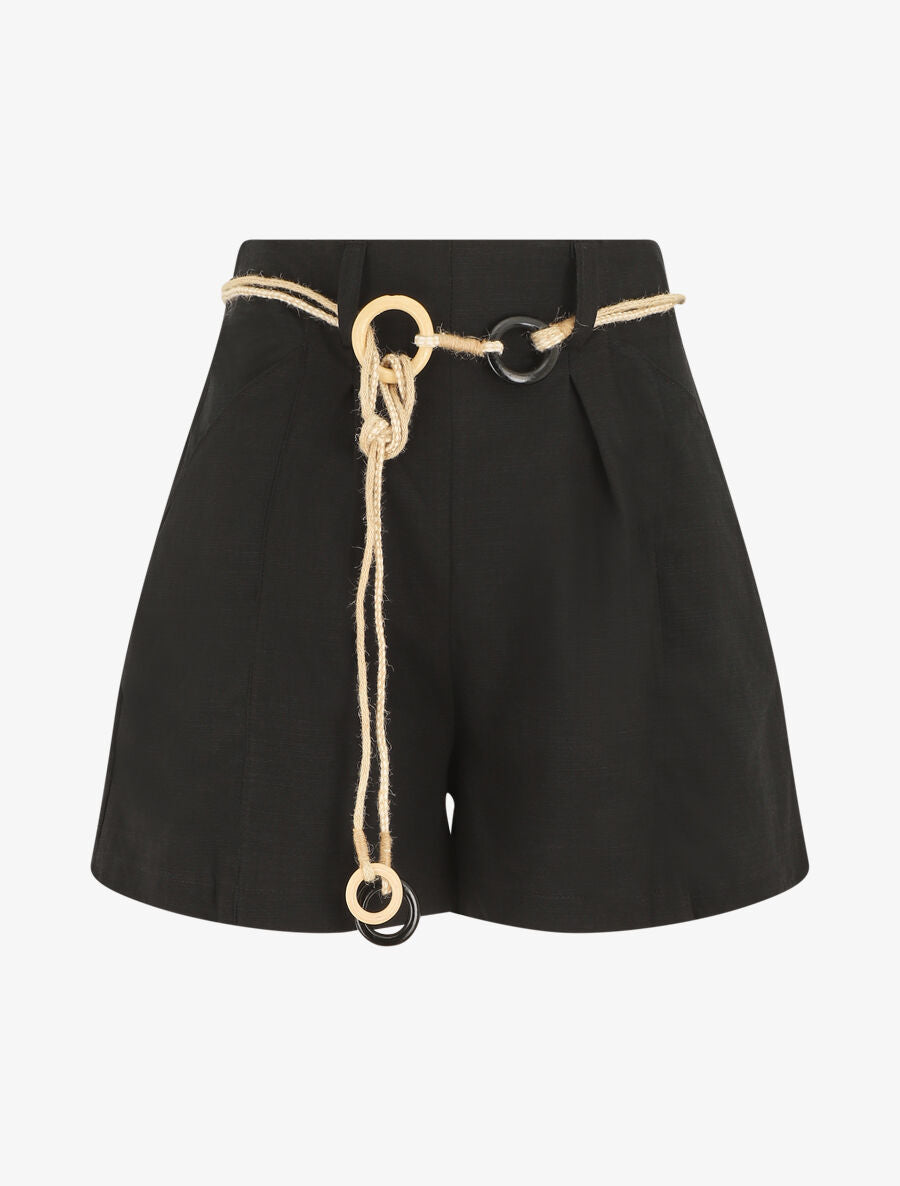 Short uni effet lin - Noir - 5