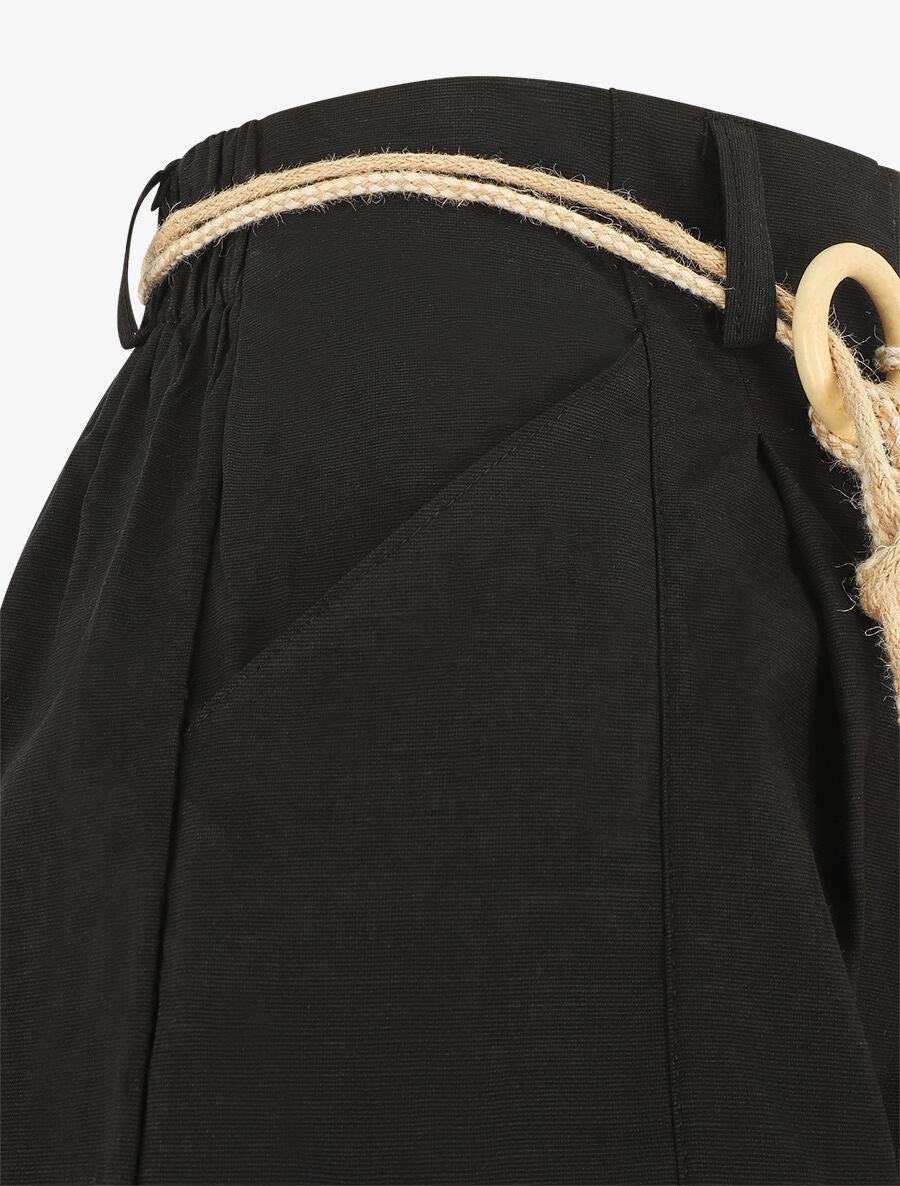 Short uni effet lin - Noir - 3