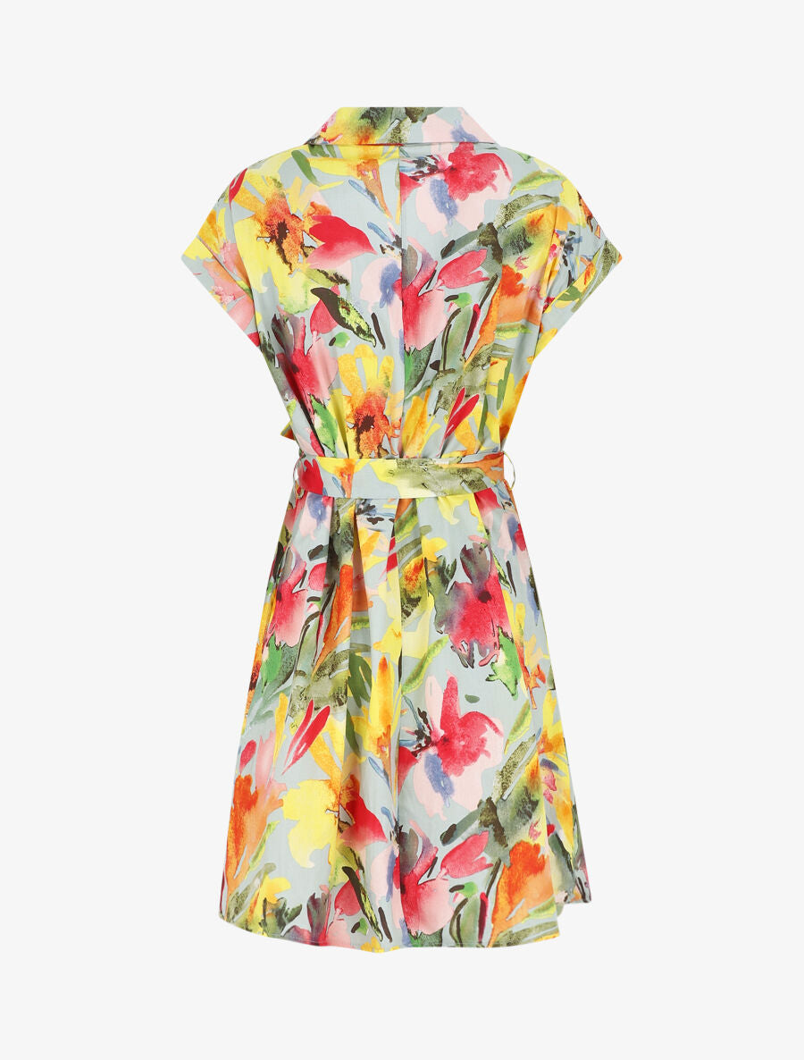 Robe courte droite imprimé floral - Vert - 3