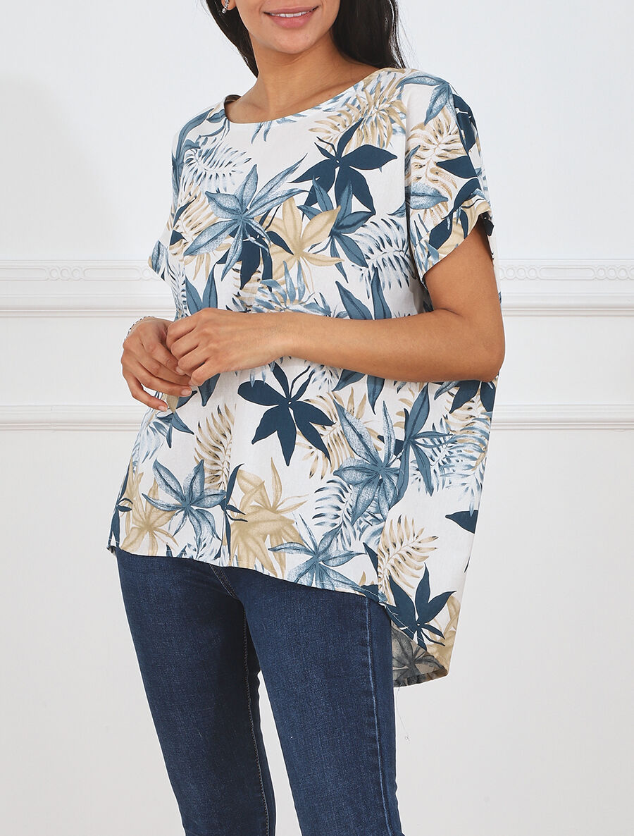 Top ample imprimé tropical - Bleu - 4