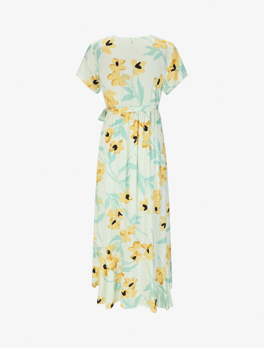Robe longue à fleurs manches courtes - Vert pastel - 2