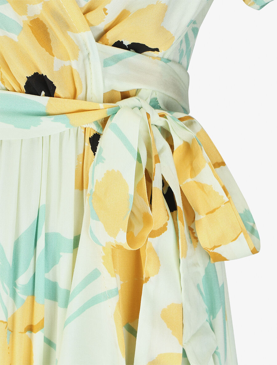 Robe longue à fleurs manches courtes - Vert pastel - 3