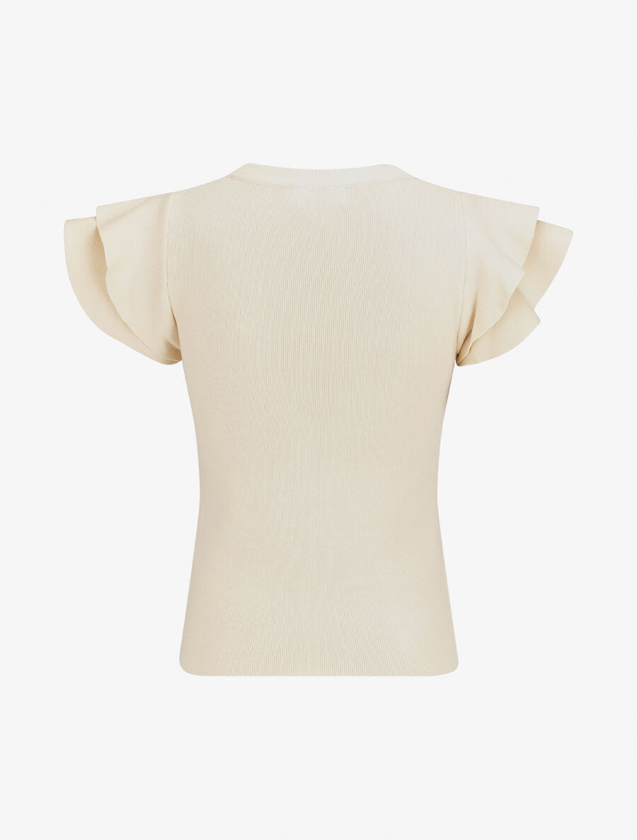 Top ajusté en maille mancherons volantés - Beige - 2