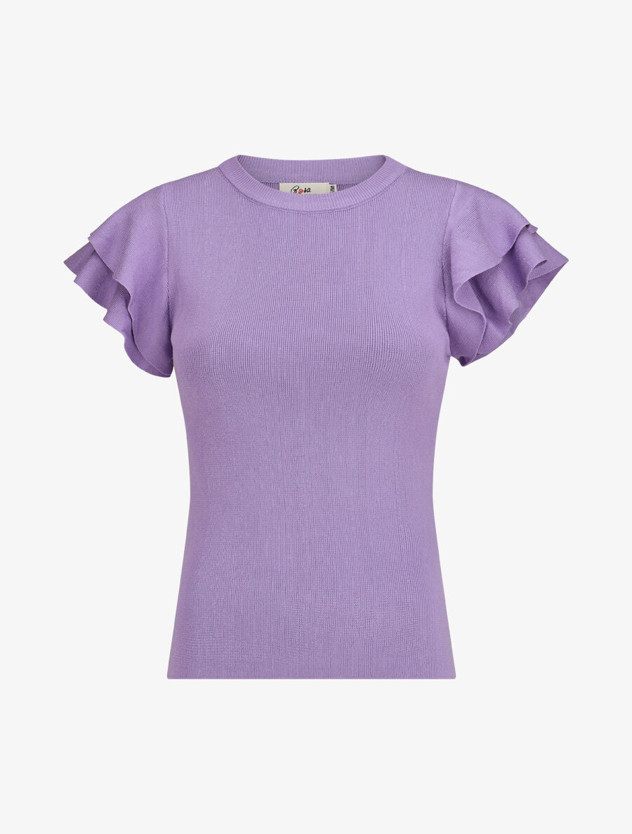 Top ajusté en maille mancherons volantés - Lilas - 1