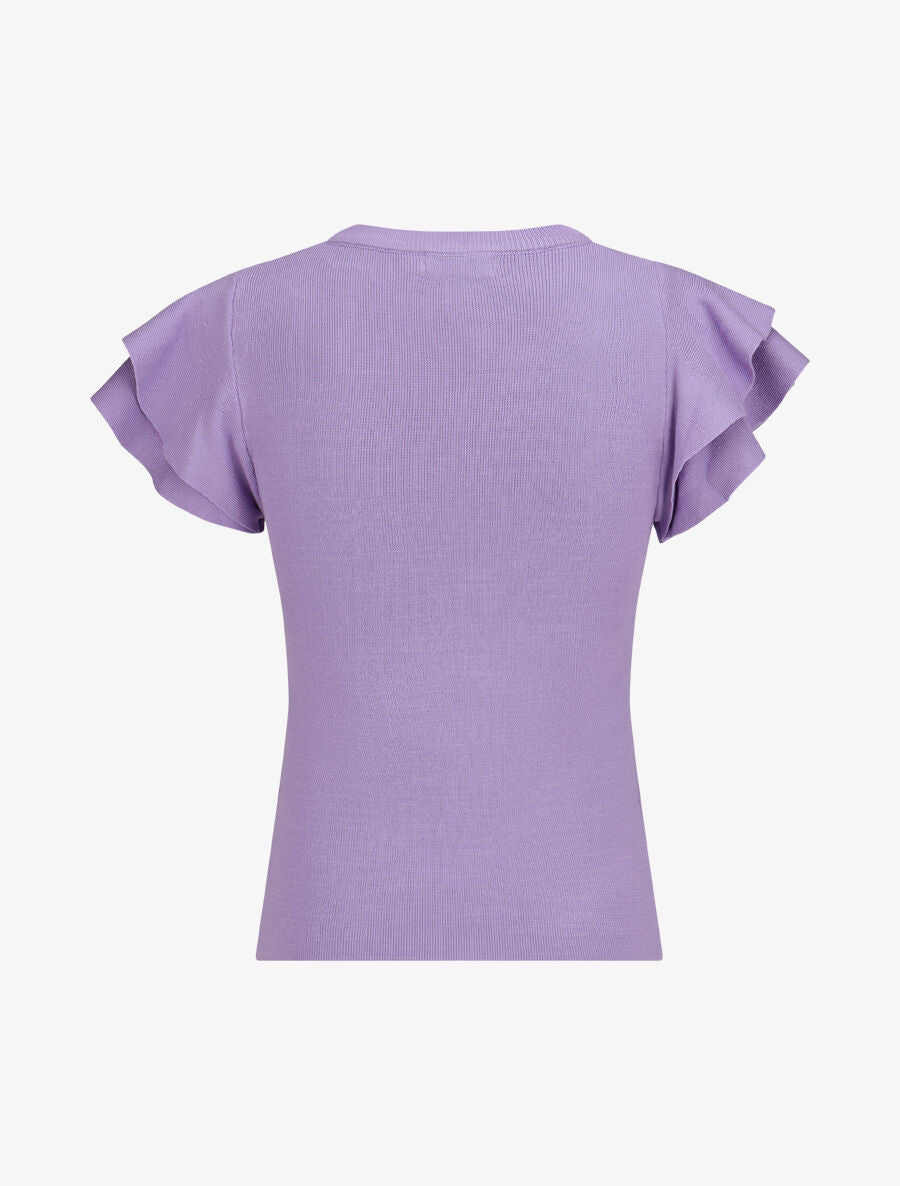 Top ajusté en maille mancherons volantés - Lilas - 2