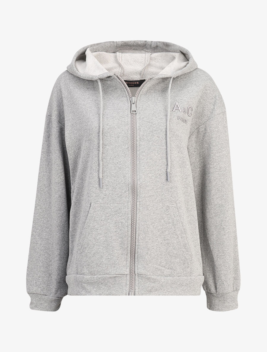 Sweat à capuche zippé - Gris chiné - 1