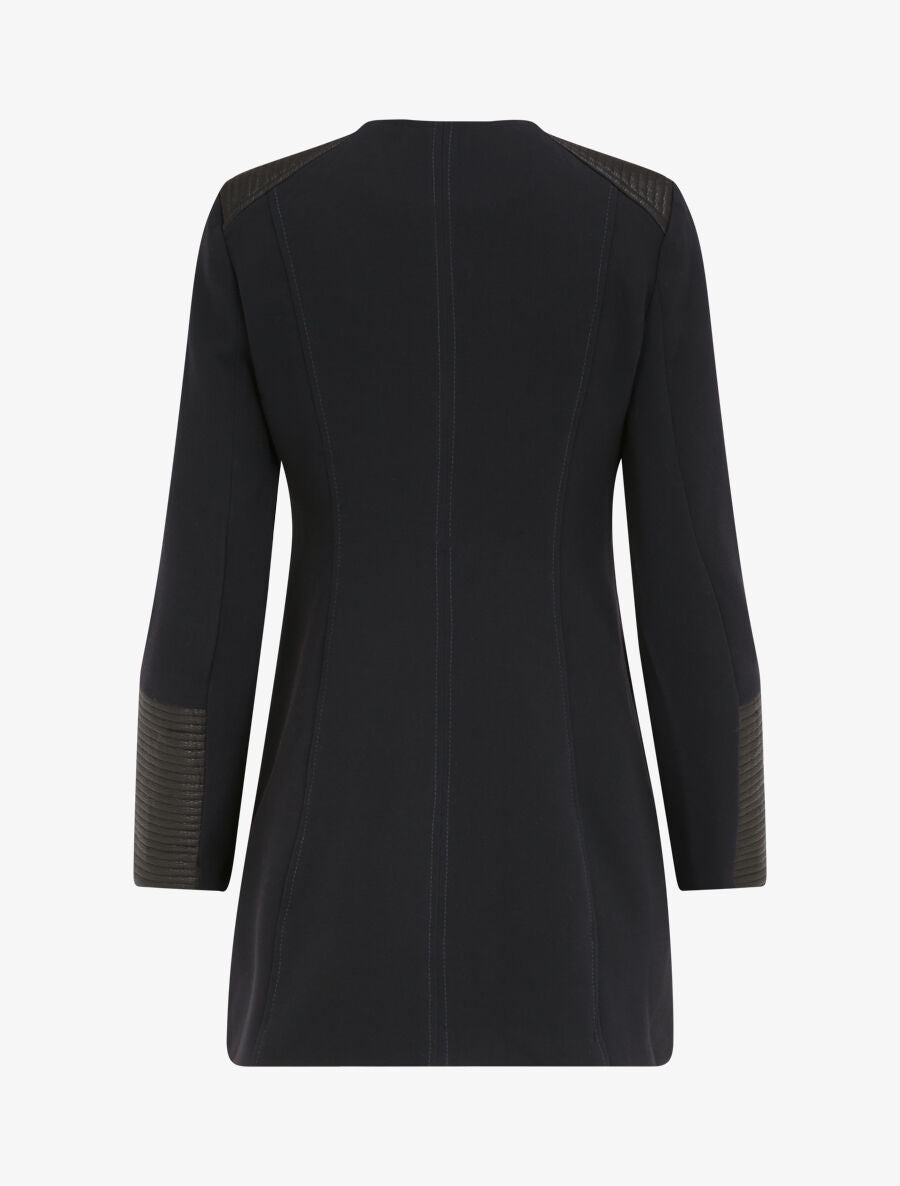 Manteau droit à empiècements en simili matelassé - Marine - 2