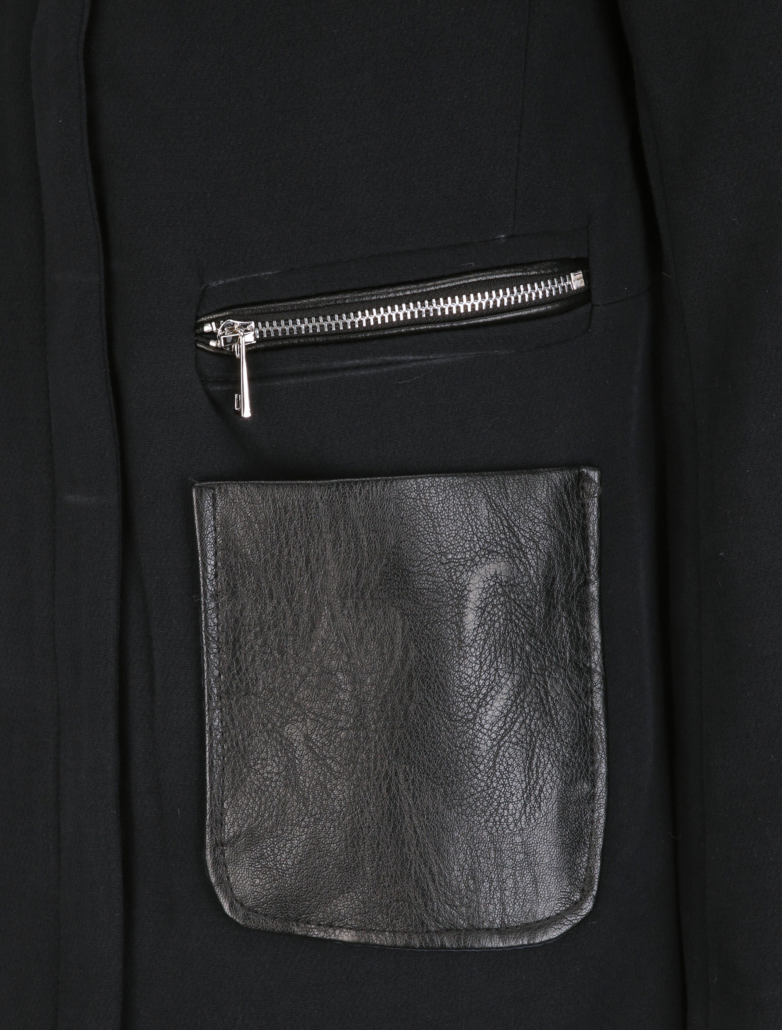 Manteau droit à poches plaquées en simili - Marine - 3