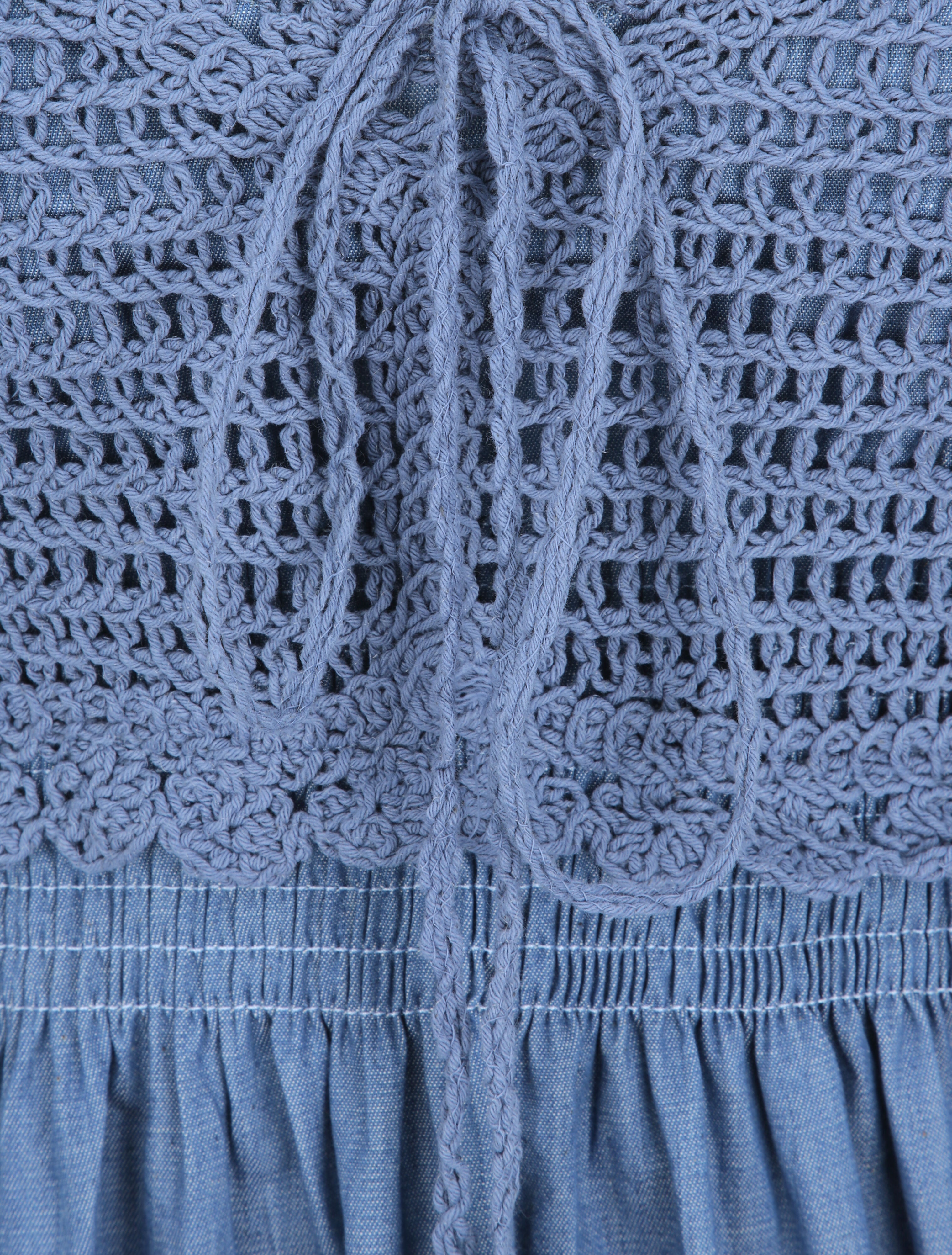 Robe longue denim à buste crochet - Bleu denim - 3