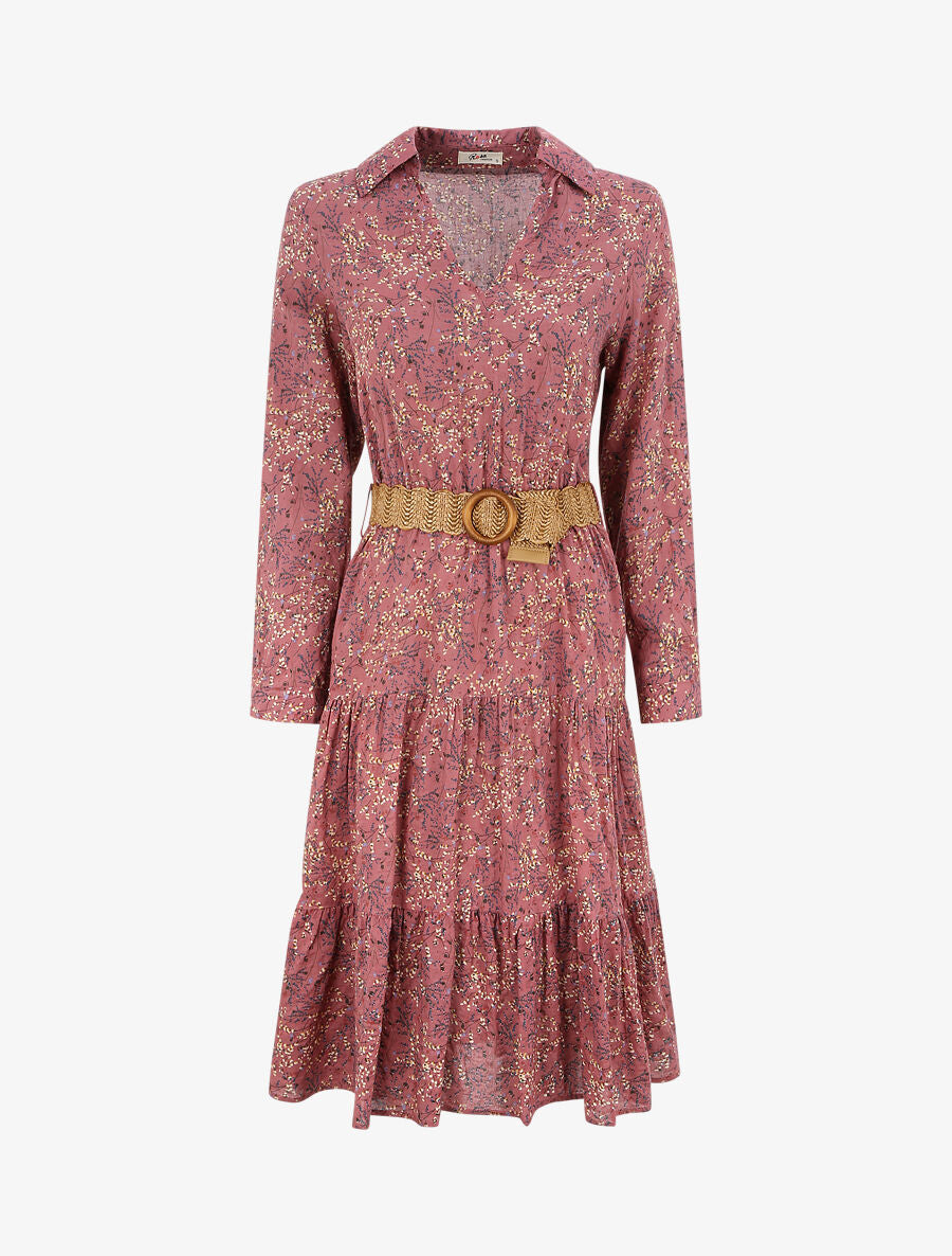 Robe longue à imprimé fleurs des champs - Vieux rose - 1