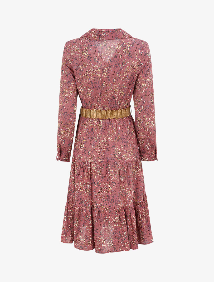 Robe longue à imprimé fleurs des champs - Vieux rose - 2