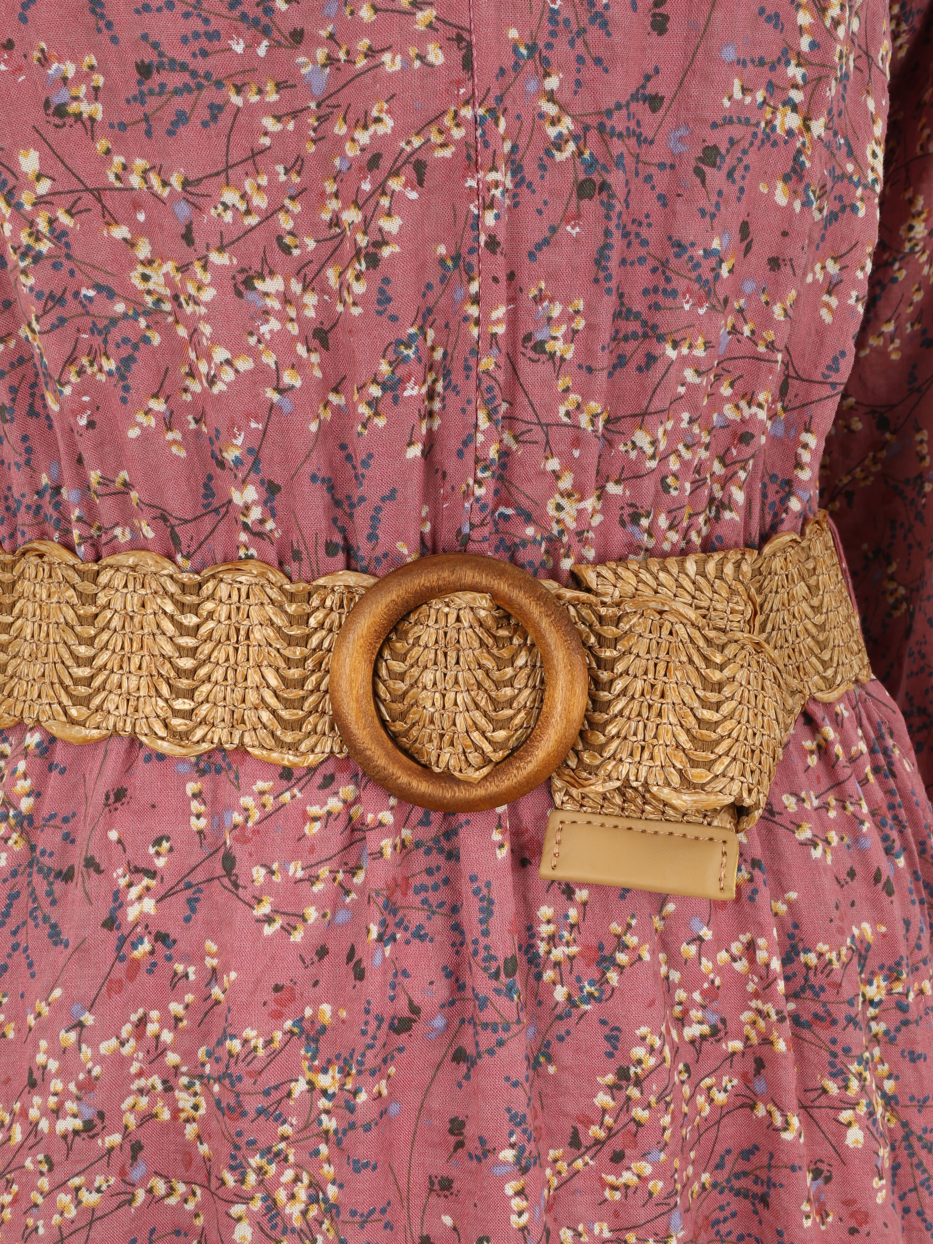 Robe longue à imprimé fleurs des champs - Vieux rose - 3