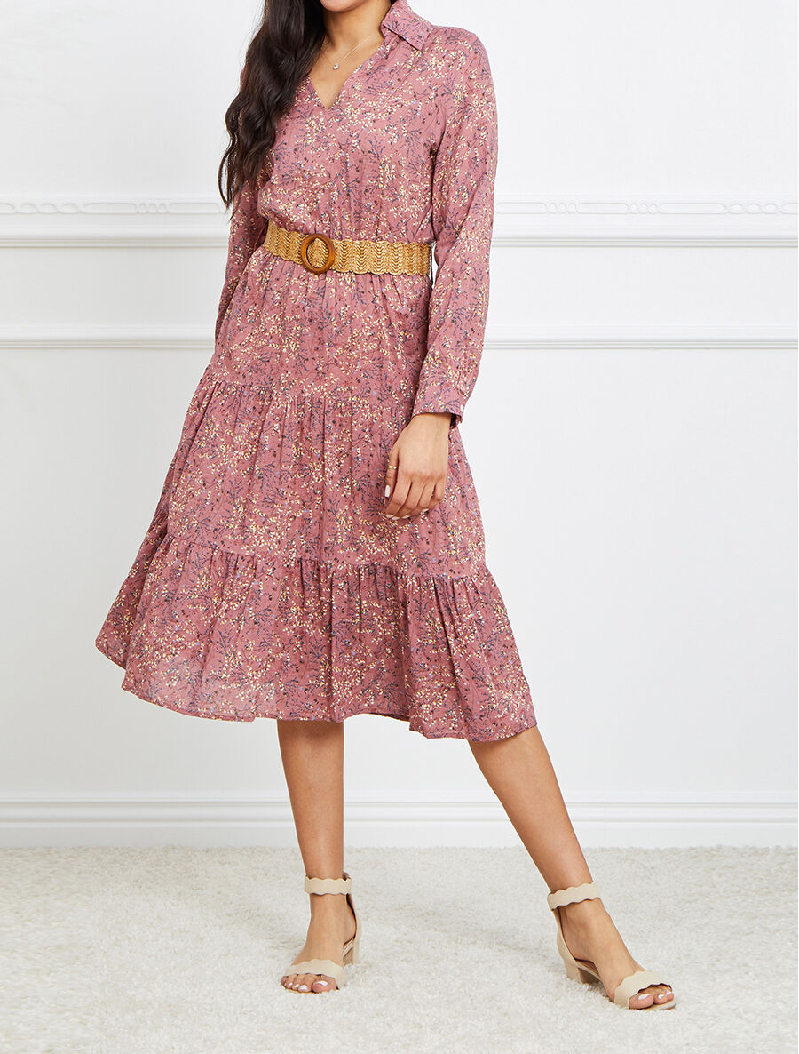 Robe longue à imprimé fleurs des champs - Vieux rose - 4