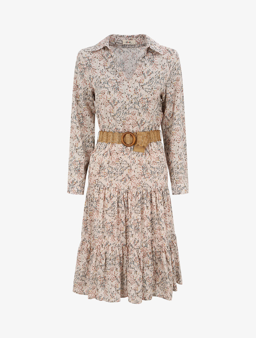 Robe longue à imprimé fleurs des champs - Beige - 5