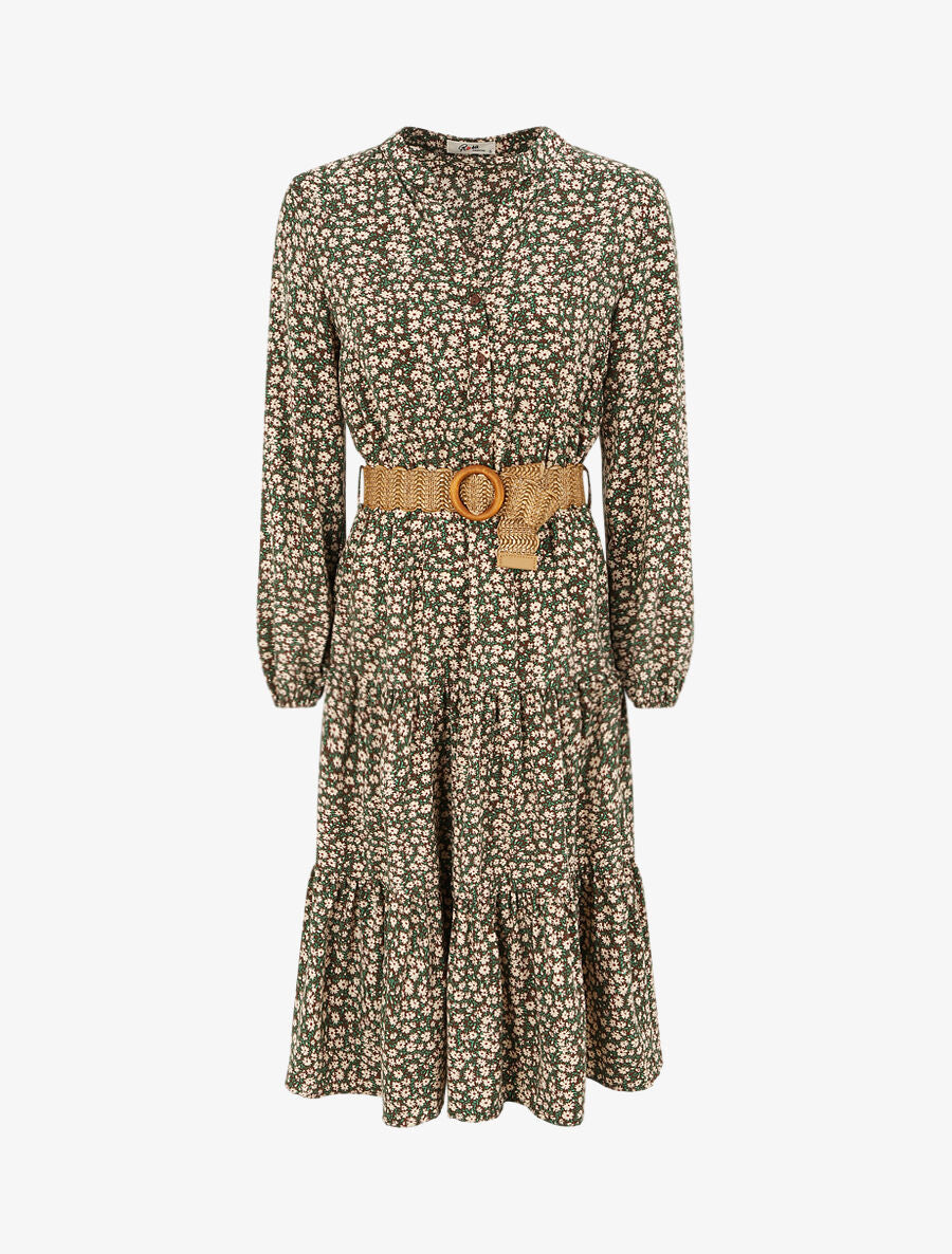 Robe longue empire à imprimé petites fleurs - Beige - 2