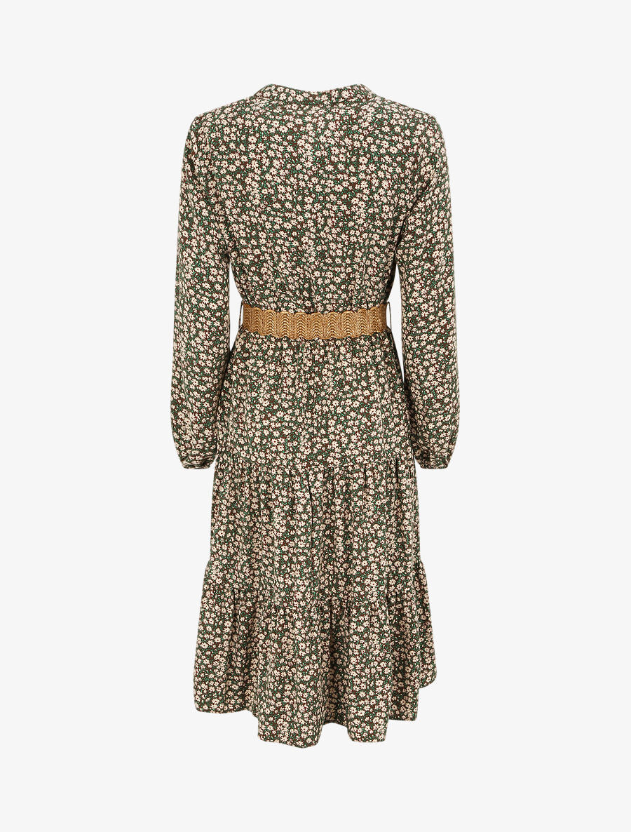 Robe longue empire à imprimé petites fleurs - Beige - 3