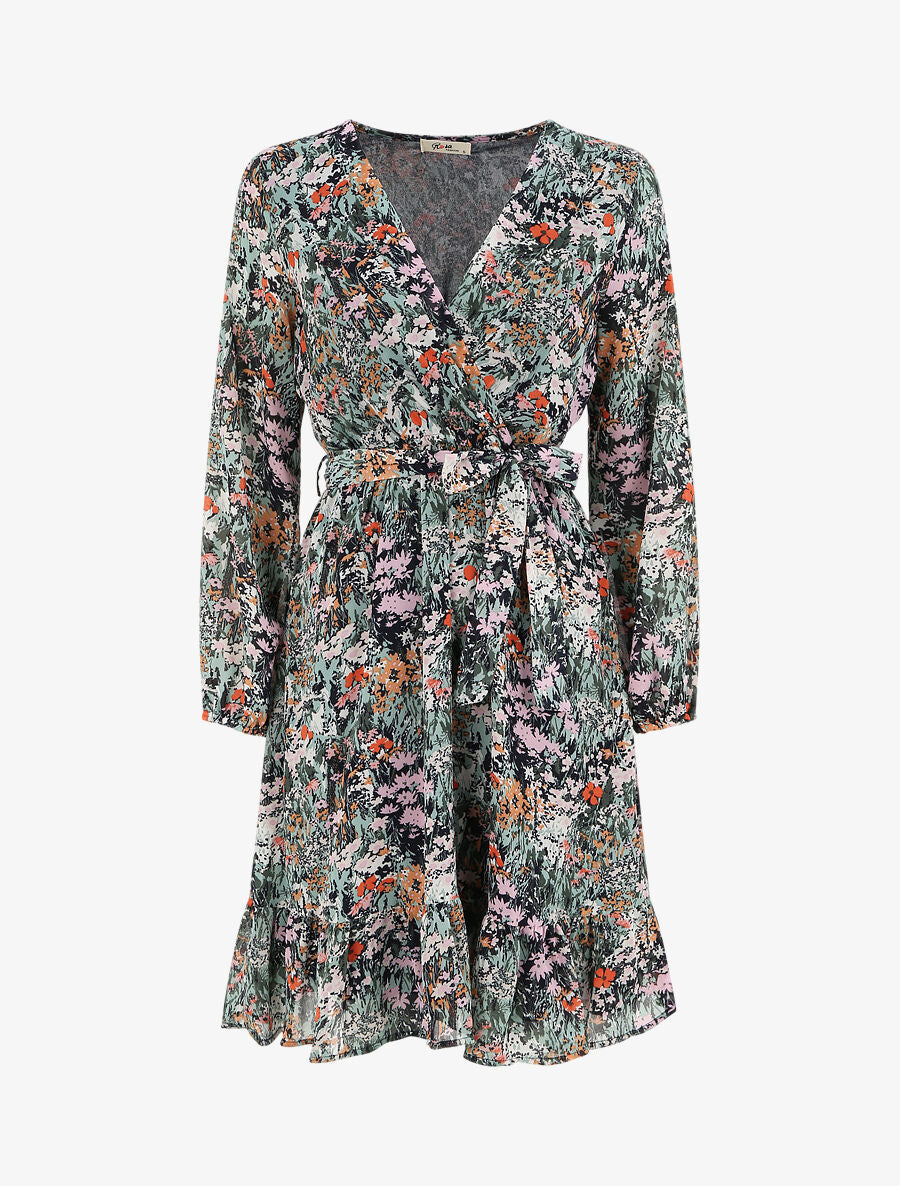Robe longue à imprimé fleuri - Noir - 1