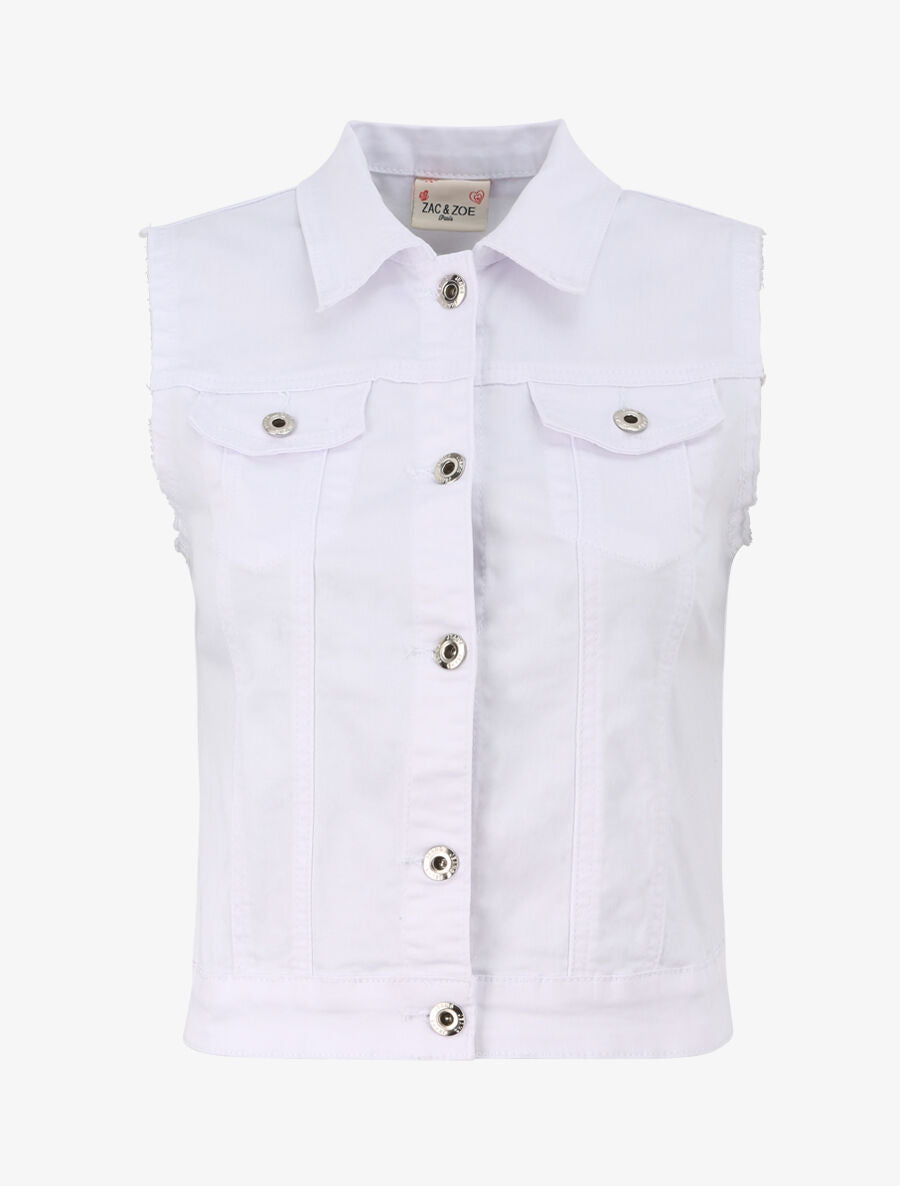 Veste en jean sans manches - Blanc - 4