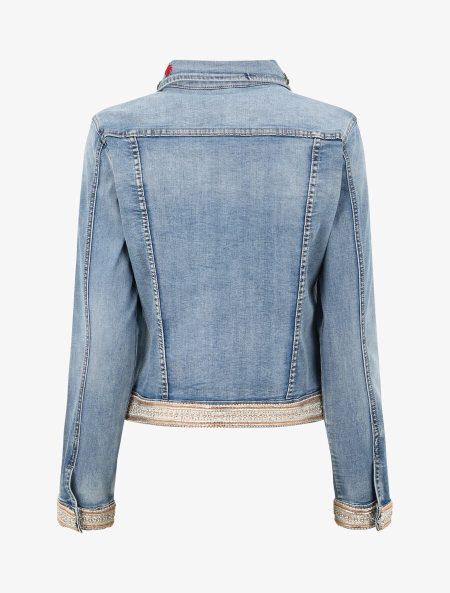 Veste en jean ornée de broderies et de strass - Bleu denim - 2
