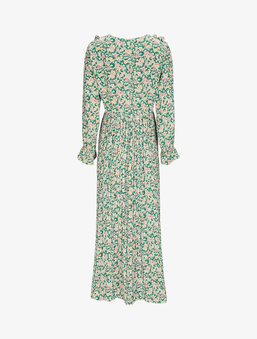 Robe longue évasée à volants imprimé fleurs des champs - Vert - 2